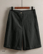 Comfort Ladies High Waist Cotton Linen Bermuda Shorts for Women Casual Loose Fit Summer Knee-Length fashion streetwear - Matrix Studios