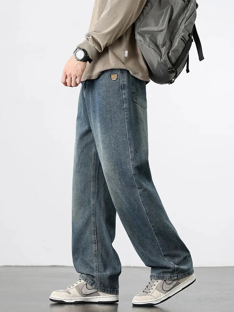 Spring Autumn American Retro Straight Jeans Men Streetwear Korean Fashion Loose Baggy Wide Leg Denim Pants Male Casual Trousers - Matrix Studios