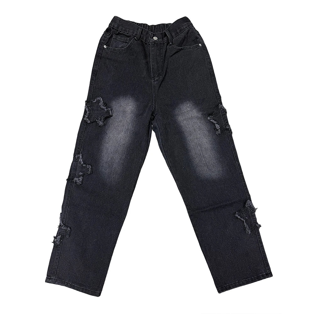 Star Embroidery Straight Casual Men Jeans Gothic Neutral New Wide Leg Loose Hip-hop Fashion Youth Streetwear Denim Trousers Y2K - Matrix Studios