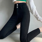 New Women's High Waist Stretch Jeans Blue Black Gray Fashionable and Versatile Multi-button Popular Slim Denim Long Pants Female - Matrix-studios.com