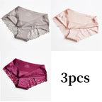 3pcs Lace Women's Panties French Seamless Underwear Female Ice Silk Briefs Solid Color Breathable Underpants Lingerie - Matrix Studios
