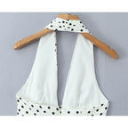 YENKYE French Style Retro Polka Dot Deep V Halter Dress Women Sexy Backless A-line Slim Sweet Elegant Mini Dresses Summer Robe - Matrix-studios.com