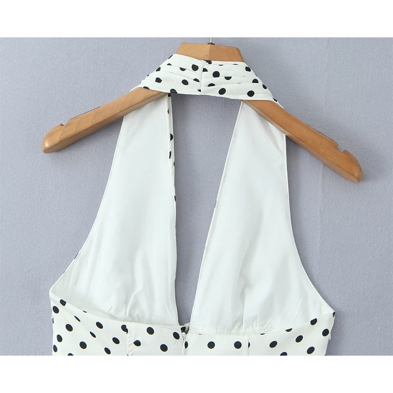 YENKYE French Style Retro Polka Dot Deep V Halter Dress Women Sexy Backless A-line Slim Sweet Elegant Mini Dresses Summer Robe - Matrix-studios.com