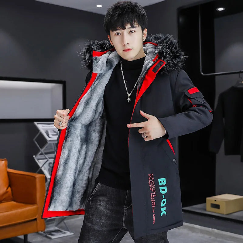 Winter Men's Long Down Jacket Fashion Male Thermal Parkas Coats Casual Men Classic Fur Collar Warm Padded Jackets Clothing 5XL - Matrix Studios
