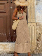 S - XL 2025 V Neck Hollow Out Crochet Knitted Tunic Beach Cover Up Long Cover-ups Beach Dress Beach Wear Beachwear Female Women - Matrix Studios