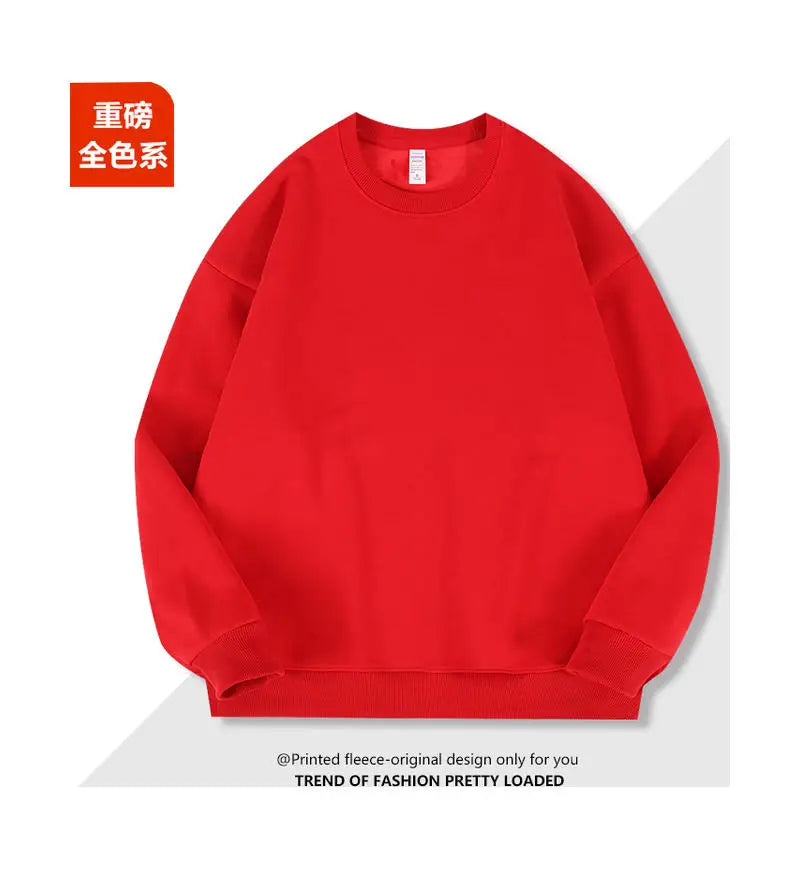 2026 Burgundy 500g Heavyweight Fleece-Lined Crew Neck Sweatshirt Unisex Autumn Winter Base Shirt Pullover Loose Top - Matrix Studios