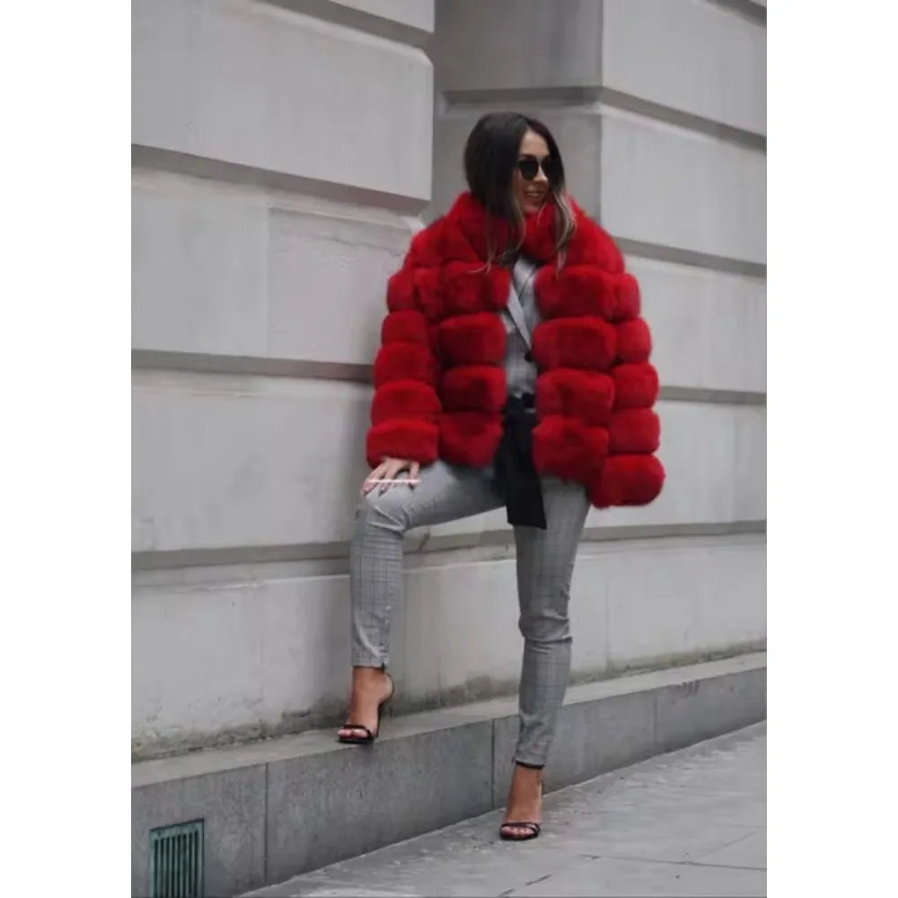 Women Faux Fur Jacket Thick Loose Long Coat Warm Turn Down Collar Full Sleeve Open Stitch Thick Coats Solid Winter 2025 - Matrix Studios
