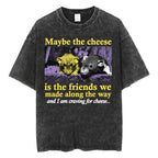 The Horrors Are Never Ending Yet I Remain Silly T-shirt Funny Japanese Style Frog Retro Washed T Shirt Men's Oversized Tees Tops