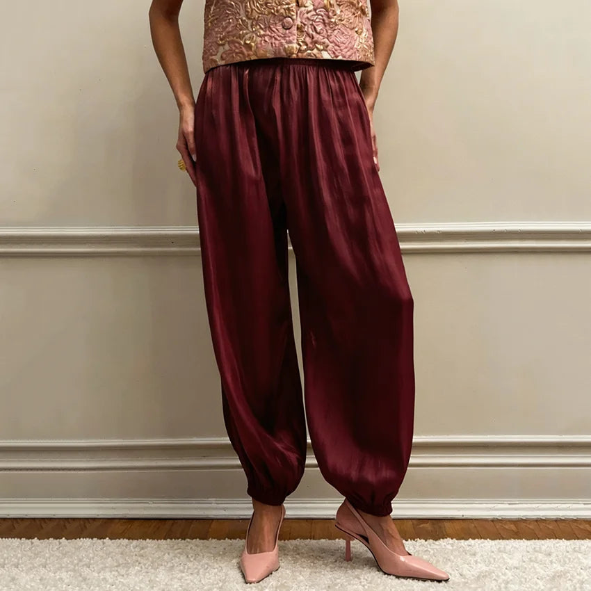 Linad Elegant Pink Crepe Loose Bloomers For Woman Street Chic Pleated Trousers Female Autumn Vintage High Waist Long Pants 2025 - Matrix-studios.com