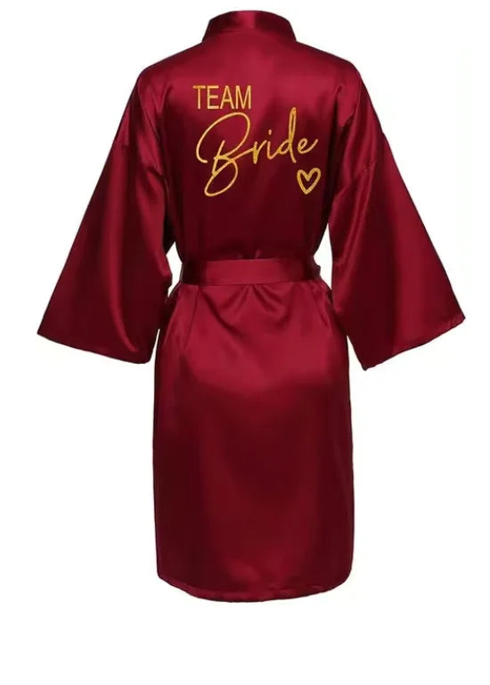 Wedding Party Team Bride Robe Kimono Satin Pajamas Bridesmaid Bathrobe Gold Letter SP089 - Matrix-studios.com