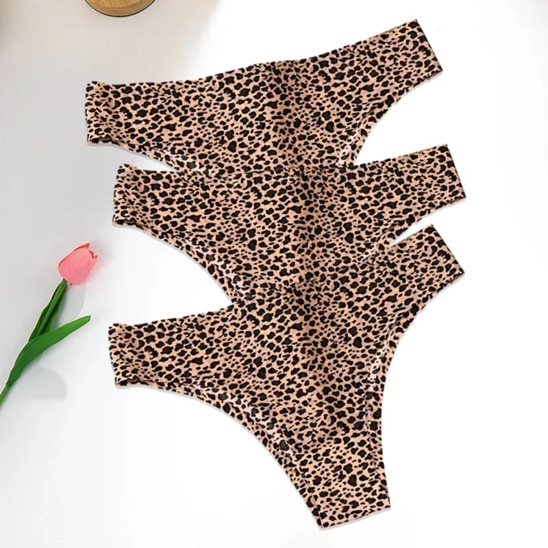 WarmSteps 3Pcs/Set Sexy Leopard Thongs Women's Panties Thongs 2024 New Female Underwear Seamless Printed Panties Ice Silk Briefs - Matrix Studios