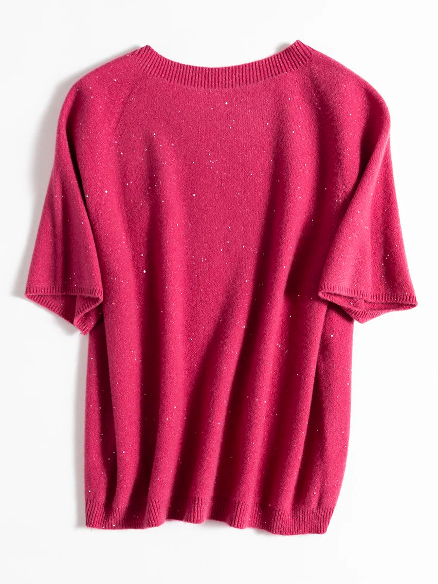 SuyaDream, 100%Merino Wool Pullovers for Woman, Round Neck, Short Sleeved Sweaters, 2025 Fall Winter Soft Warm Top, Pink, Olive - Matrix Studios