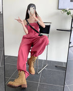 XS-XL jean womens 2022 Summer Preppy Style loose Girls Pink wide leg trousers jumpsuit korean casual denim overalls womens(78891 - Matrix Studios