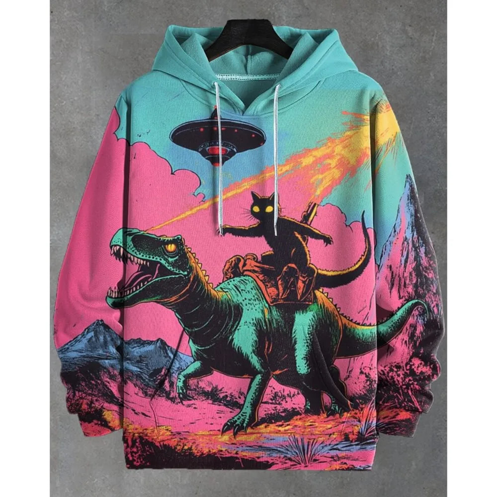 2026 Men's Hoodies Funny Cat Dinosaur UFO Art 3D Printed Cartoon Sweatshirt Men Women Tracksuit Oversized Casual Street Y2k Coat - Matrix Studios