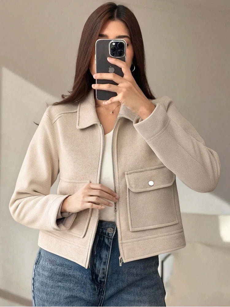 SLTNX Women's Zipper Jacket Coat New Winter Long Sleeve Pocket Outerwear Coat Short Street Elegant Women's Jacket - Matrix-studios.com