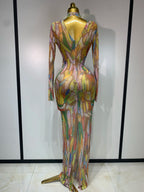 Sparkly Rhinestone Stretchy Mesh See Through Dress Women Performance Dancer Costume Rompers Party Nightclub Stage Outfit - Matrix Studios