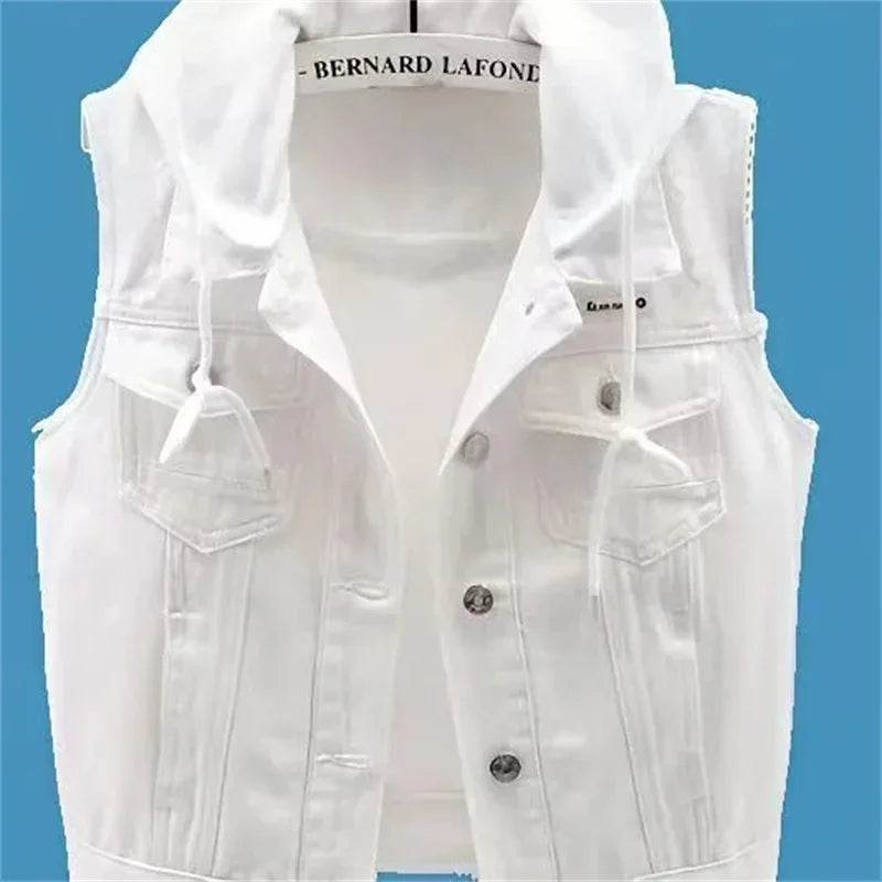 2025 Female Hooded Large Size 5XL Jeans Vest Jacket Spring Summer Women New Denim Sleeveless Coat Korean Lady Cowboy Waistcoat - Matrix Studios