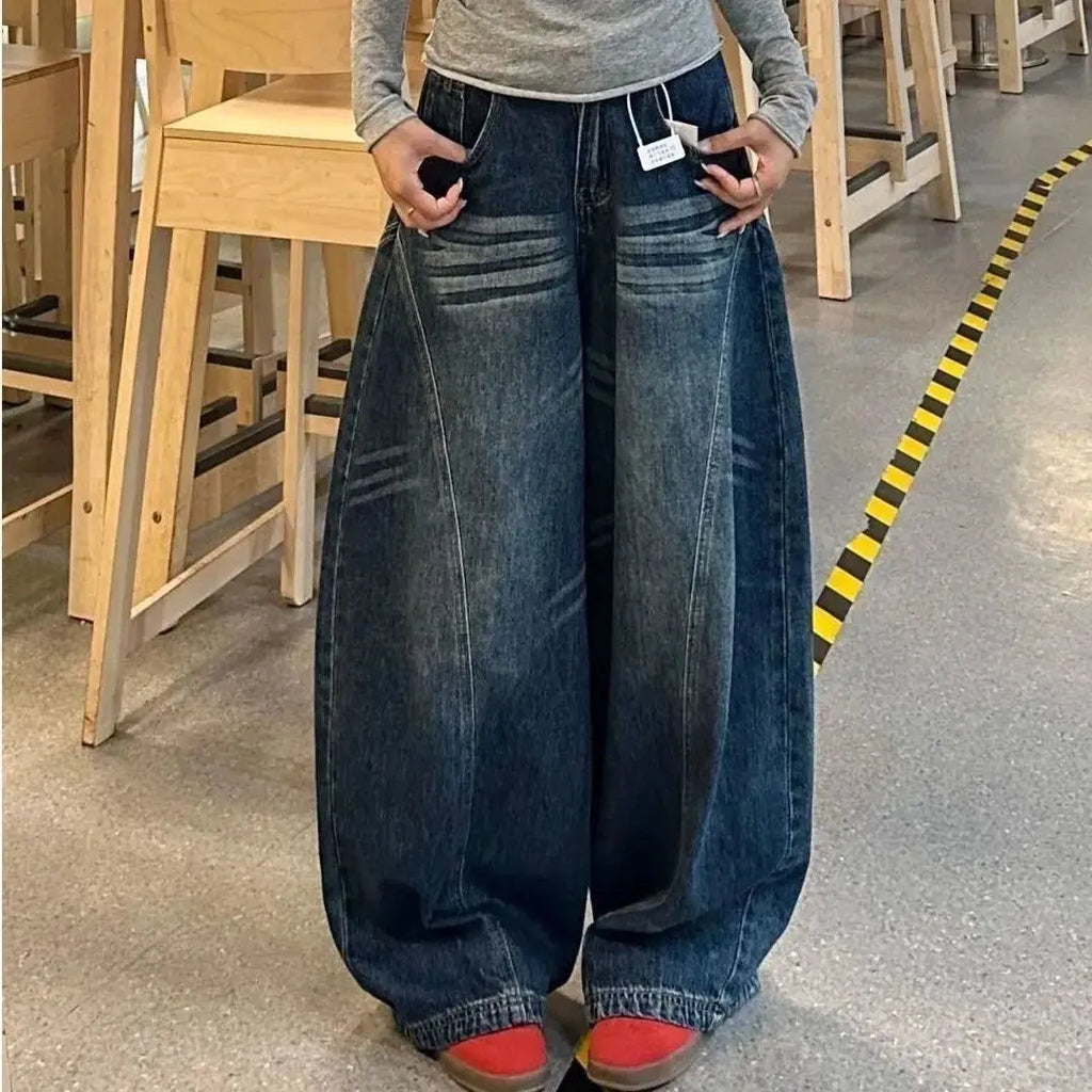 Casual Womens Y2K Loose Baggy Jeans Blue Washed High Street Vintage Cargo Pants Wide Leg Oversized Trousers Y2K Pants - Matrix-studios.com