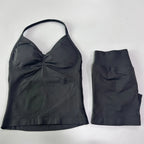No Logo 2Pcs Gym Set Women Backless Tank Tops High Waist Scrunch Seamless Shorts Gym Suit Fitness Clothes Activewear Workout Set - Matrix-studios.com