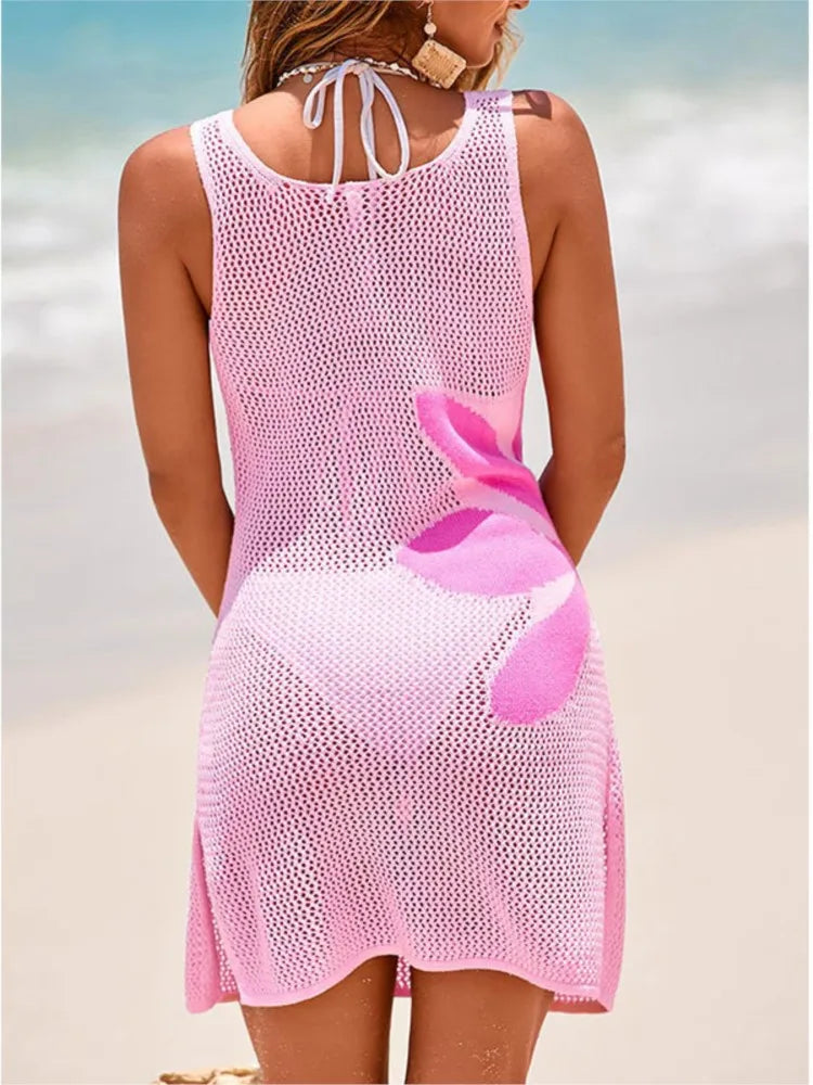 Sexy Women Knit Beach Dress Hollow-Out O-Neck Sleeveless Bikini Cover-Ups Dress Holiday Dress 2026 Summer Swimwear Beach - Matrix Studios