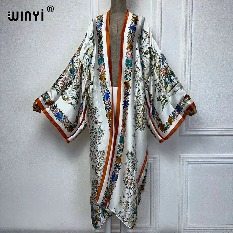 WINYI Summer Bohemian Kimono Beach Cover-Up Swim Suit Elegant African Women Boho Cardigan Sexy Holiday Long Sleeve Beach Dress - Matrix Studios