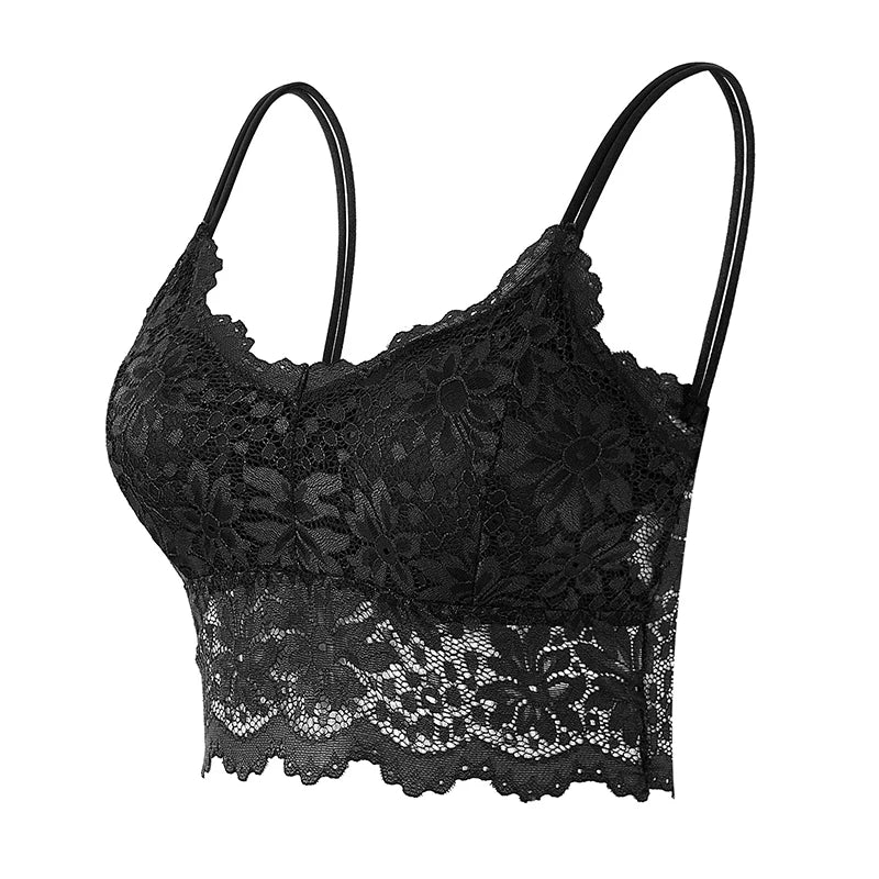 New Women Lace Bras Top Comfortable Bralette Solid Color Sexy Underwear Vest Female Hollow Out Wireless Lingerie Seamless Bra - Matrix Studios