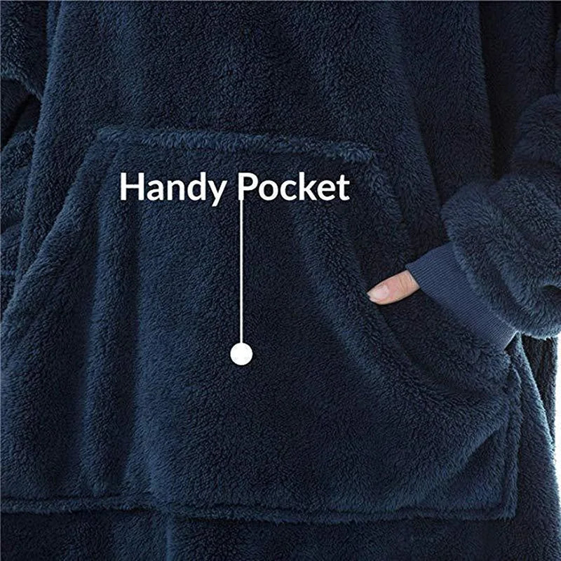 New Winter Women Double-faced Fleece Hoodie Blanket Oversize Large Pocket Warm Couple Loose Sweatshirts Women And Men Robe - Matrix Studios