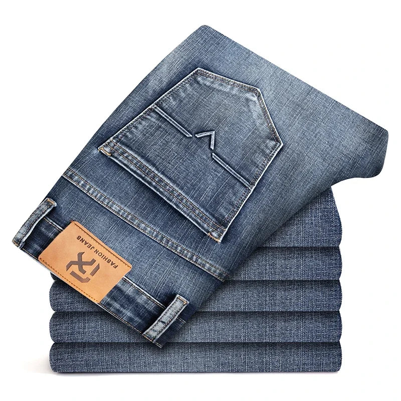 Autumn Winter New Business Men's Jeans Classic Fashion Stretch Washed Casual Denim Trousers Comfortable Straight Male pants - Matrix Studios