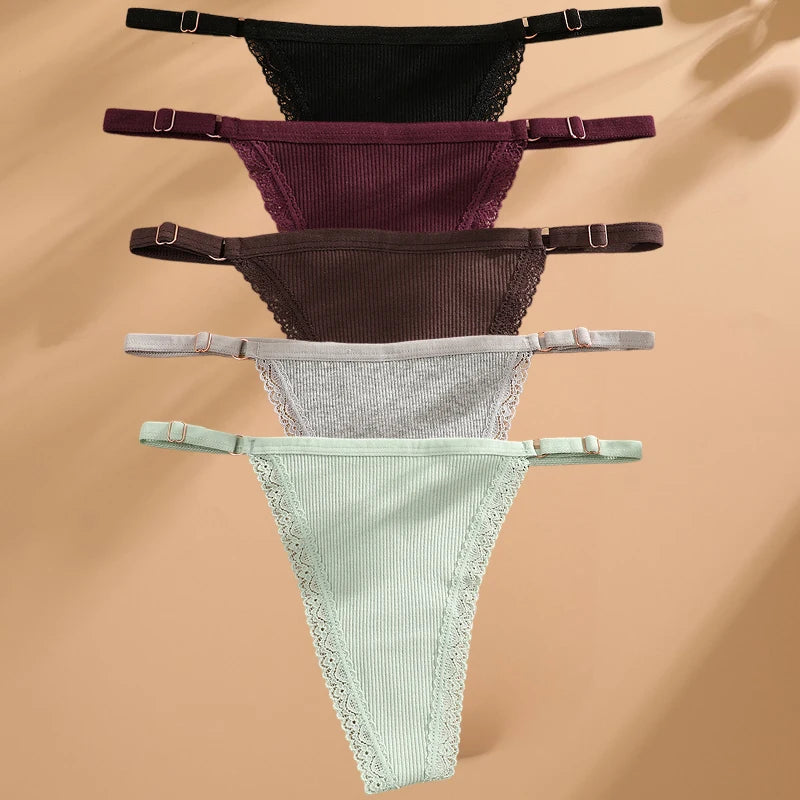 FINETOO 5PCS/Set Sexy G-string Panties Cotton Women's Underwear  Adjustable Waist Girl Female Pantys Bikini Lady Thongs Lingerie - Matrix Studios