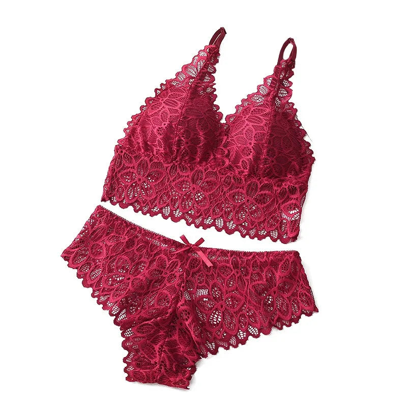Sexy Lace Women Underwear Set Seamless Wire Free Bra Sets Hollow Out Bra and Panty Sets For Women Embroidery Intimates Lingerie - Matrix-studios.com