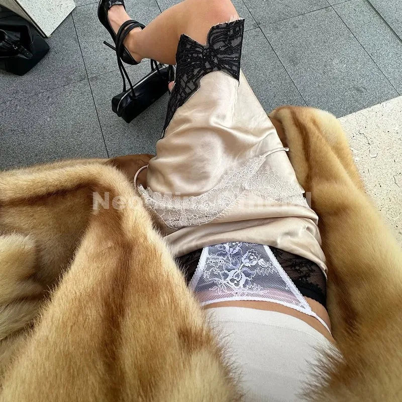 Neo Mint Runway Fashion Yellow Striped Maxi Long Faux Fur Coat Jacket Women Winter Brand Fluffy Fox Fur Overcoat Girls Outerwear - Matrix Studios