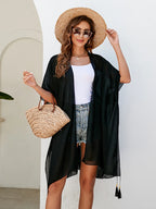 Simple Pure Color Chiffon Beach Bikini Cover Ups Swimwear Women Summer Sun Protection Cardigan Leisure Travel Cape Long - Matrix Studios