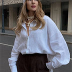 We.Fine Women's Shirt Elegant Long Sleeve Blouse Spring Vintage Basic Top Collar Cotton Shirt for Women - Matrix-studios.com