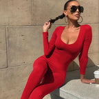 Dulzura Women 2024 Autumn Winter Long Sleeve Bodycon Streetwear Jumpsuit Overall One Piece Outfit Wholesale Items for Business - Matrix Studios