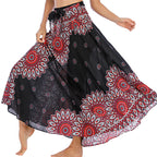 Boho Skirts Women Rayon Beach Long Dress Summer Bohemian Jupe Longue Femme Elastic Waist Print Floral Bandage Halter Hippie - Matrix Studios