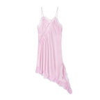 Satin Sexy Lace Spliced Short Sling Dress Women Sleeveless Backless Asymmetric Sexy Party Dresses 2026 Summer Lady Dress ﻿ - Matrix-studios.com