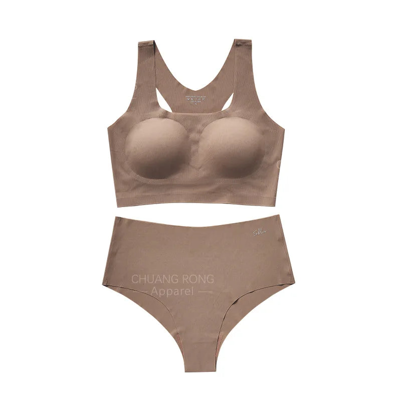 2026 Hot Sale High Quality Latest Design Us Size Stylish Solid Ice Silk Seamless Wireless Bras And Women Underwear Set - Matrix Studios