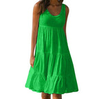 Bohemian Women's Casual O Neck Sleeveless Ruffle Mini Dress Solid Color Beach Tank Top Oversized Loose Dress Plus Size Women3029 - Matrix-studios.com
