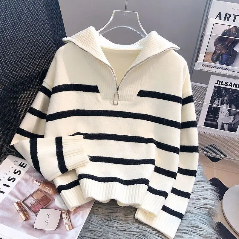 Sweater pullover women Spring and Autumn underwear New zipper stripe underlay short style popular premium sweater female - Matrix Studios