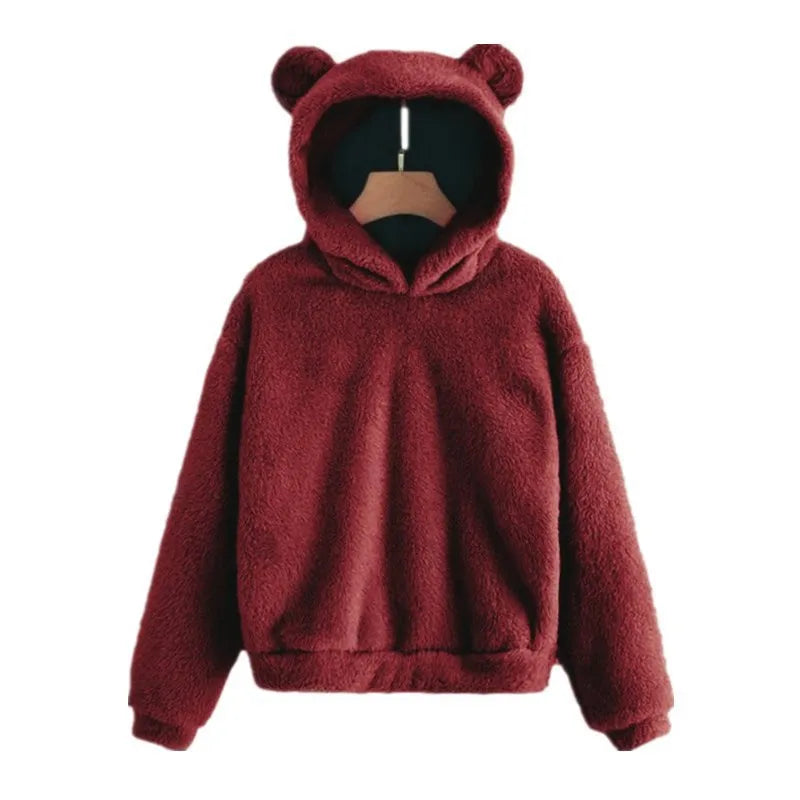 Autumn Winter Women's Hoodies Winter Women Long Sleeve Rabbit Ear Hood Sweatshirt Cute Plush Warm Casual Hoodie Tops - Matrix Studios