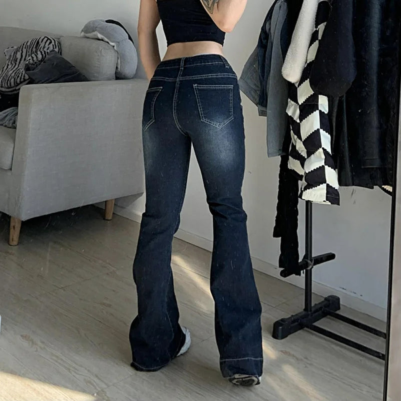 New Flare Jeans Women's Low Waist Trousers Vintage Aesthetic Denim Pants Streetwear Mom Casual Korean Fashion Y2k  Jeans - Matrix-studios.com