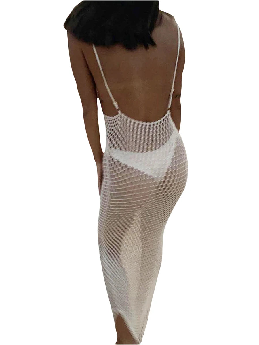 Women Knitted Beach Cover Ups Crochet Cutout Backless Beach Dress For Women Bikini Swimsuit Bathing Suit Summer Beachwear - Matrix Studios