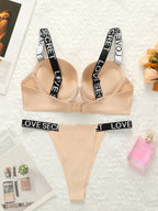 The Best-selling Sexy Gathering Promotion Style Glossy Letter Shoulder Strap Two-piece Women's Underwear Set B2050 - Matrix-studios.com