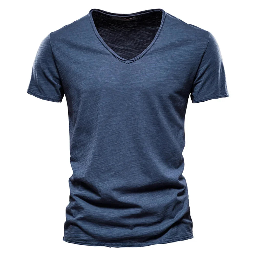 Brand Quality 100% Cotton Men T-shirt V-neck Fashion Design Slim Fit Soild Male Tops Tees Short Sleeve - Matrix Studios