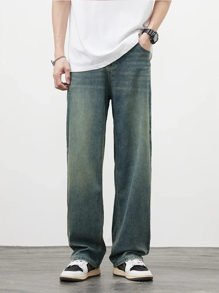 2025Spring Autumn New Men Straight Vintage Fit Jeans Casual Trousers High Quality Male Korean Fashion Baggy Wide Leg Denim Pants - Matrix Studios