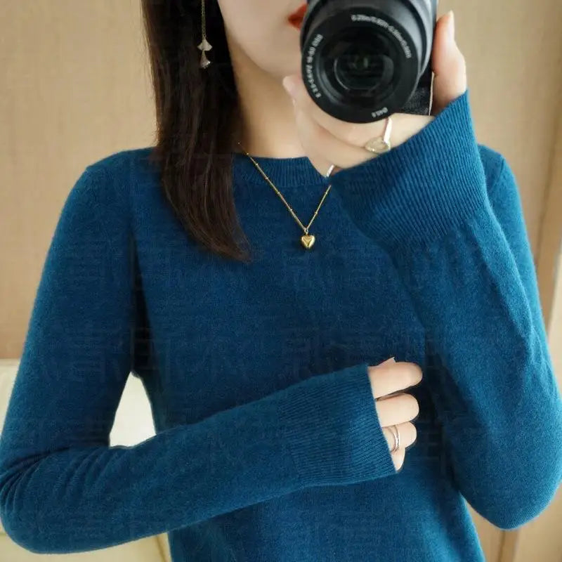 Autumn And Winter Thin Sweater Women's Round Neck Pullover Casual Knitted Top Women's Short Underlay Fashion 18 Colors - Matrix Studios