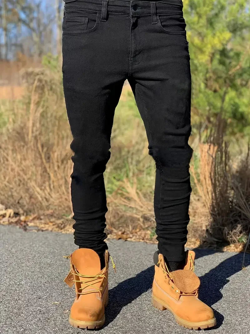 Slim-fit Men's Washed Jeans Casual Straight Leg Trousers for Men Dark Blue Jeans - Matrix Studios