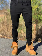 Slim-fit Men's Washed Jeans Casual Straight Leg Trousers for Men Dark Blue Jeans - Matrix Studios