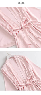 Women Wedding White Bride Robe Morning Gown 3/4 Sleeve Sleepwear Loose Nightgown Female Silk Satin Kimono Bathrobe Lingerie