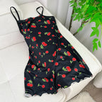 Summer Cute Teddy Bear Hearts Butterfly Floral Printed Nightgowns Women Cozy Sleeveless Ruffled Sleepwear Female Thin Nightdress - Matrix-studios.com